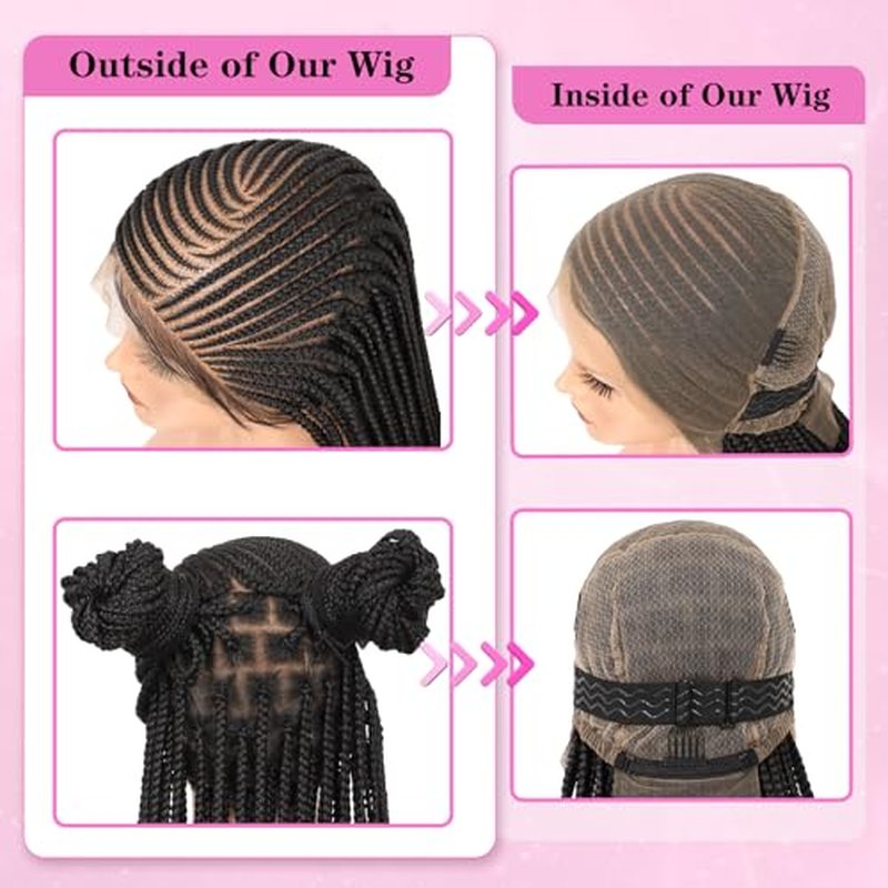 Kalyss 13X8 Lemonade Cornrow Braided Wigs for Women Lace Front Braided Wigs Premium Synthetic Long Braided Wig with Baby Hair Side Parting Braided Wig 36"