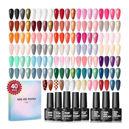 COSCELIA 40pcs Fall Gel Nail Polish Set, 35 Colors Nail Gel polish with 5 Bottles Base and Glossy Matte Glitter Top Coat White Brown Black Nude Red Orange Colors Halloween Nail Polish Nail Art Gifts