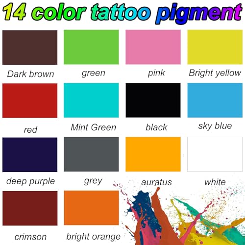 Tattoo Ink - 14 Colors Tattoo Ink Set - Micro Knife Paint Tattoo Ink -Tattoo Supplies - for Professional Body Tattooing and Art Painting£¨30 ml/Bottle£©