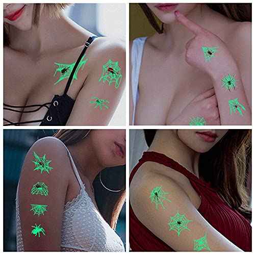 73PCS Luminous Halloween Spider Web Temporary Tattoos for Kids, Costume Makeup Glow in the Dark Fake Tattoo Stickers, Face Cosplay Holiday Party Favors Gifts for Adults Classroom School Prizes Reward