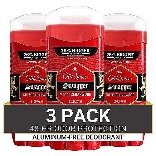 Old Spice Aluminum Free Deodorant for Men, 24/7 Odor Protection, 24/7 Freshness & Lasting Scent, Swagger with Cedarwood Scent, 3.8 oz (Pack of 3)