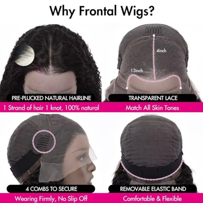 200% Density Mongolian Curly Human Hair Wigs 13X4 HD Lace Front Wigs Wear and Go Glueless Wigs Human Hair Pre Plucked with Baby Hair Unprocessed Virgin Hair Natural Black Color Curly Wig 16Inch