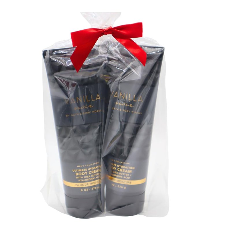 Bath & Body Works VANILLA NOIR Men's Collection Ultimate Hydration Body Cream Gift Set with a Red Bow for Holidays - Pack of 2