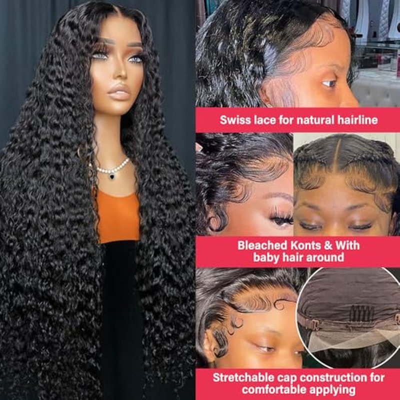 13x4 Deep Wave Lace Front Wigs Human Hair 24 Inch HD Deep Curly Lace Front Wigs Human Hair 200 Density Frontal Wigs for Women