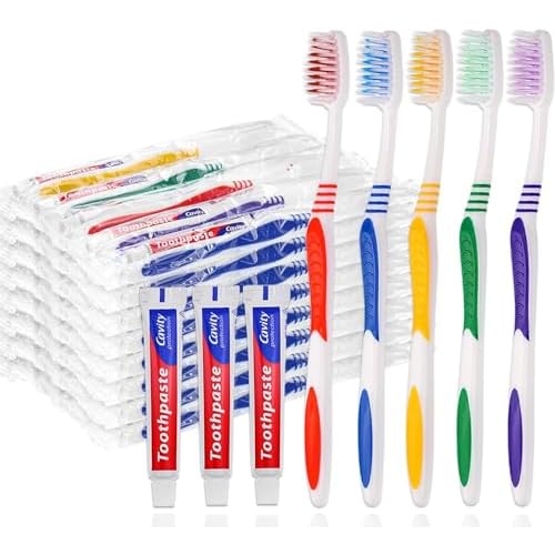100 Pack Disposable Toothbrushes with Toothpaste Individually Wrapped, 10g Travel Toothpaste Single Use Manual Toothbrush Kit for Adults Guests Travel Hotel Nursing (100 pcs,5 Colors)