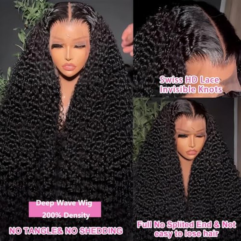 26 Inch 13x6 Deep Wave Lace Front Wigs Human Hair 200 Density 13x6 HD Lace Front Wigs Human Hair Pre Plucked Deep Curly Glueless Wig 100% Virgin Human Hair Lace Front Wigs for Women