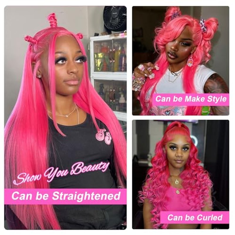 Pink Lace Front Wig Human Hair 13x6 Body Wave HD Lace Front Wigs Human Hair Pre Plucked 200 Density Pink Colored Glueless Wigs for Women with Baby Hair 22 Inch