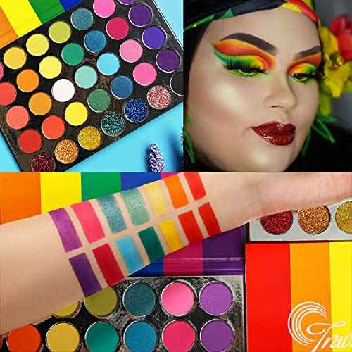 Afflano Rainbow Eyeshadow Palette Matte Shimmer Pressed Glitter, Pigmented Colorful Eye Shadow Pallets, Pink Red Orange Yellow Green Blue Purple 35 Color, Bright Prime Makeup Palette