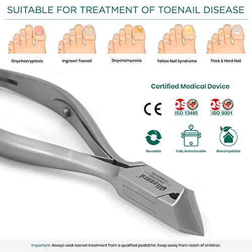 Nail Clippers for Men with Thick or Ingrown Toenails ? Blizzard Podiatrist Toenail Clipper Set German Forged ? 5.5 inch Heavy Duty Nail Cutter ? Moon Head Smooth Handles - Hospital Grade