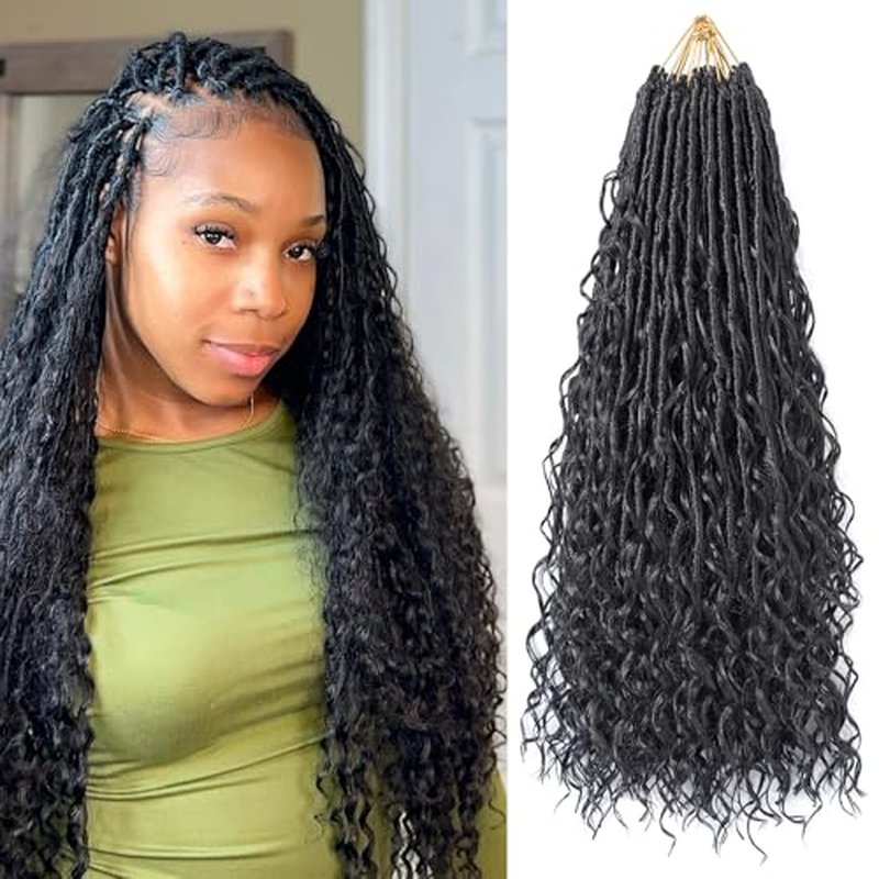9 Packs Crochet Hair 30Inch Goddess Locs with Curly Ends Long Bohemian River Pre Looped Crochet Hair for Black Women(30inch,1B)