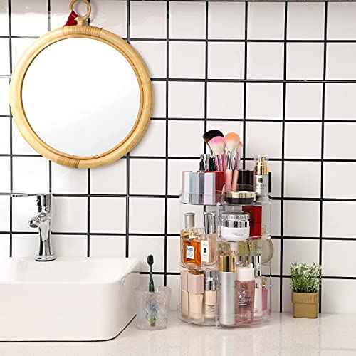 Cq acrylic Rotating Makeup Organizer,Adjustable Spinning Skincare Organizer for Vanity,Countertop,Clear Rotating Perfume Organizers,Bathroom Lazy Susan Organizer and Spin Skin Care Storage Rack,1 Pack