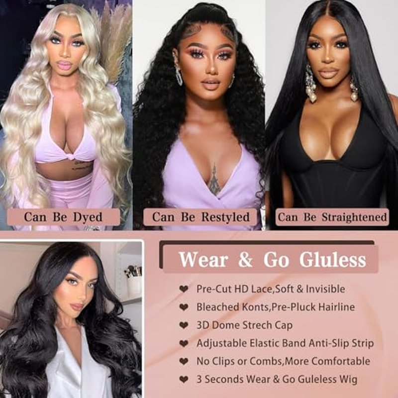 26 Inch 5x5 HD Lace Closure Wigs Human Hair Wear and Go Glueless Wigs Human Hair Pre Plucked Pre Cut for Beginners Body Wave Lace Front Wigs for Women 180% Density Natural Black
