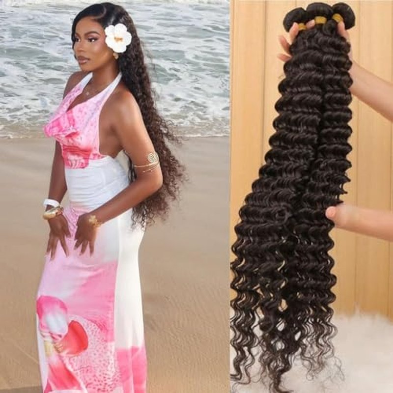 Water Wave Bundles (18 20 22 Inch) 12A Human Hair Water Curly Bundles 100% Unprocessed Brazilian Virgin Hair Soft And Full Water Wave Human Hair 3 Bundles Natural Black Weave Hair Extensions