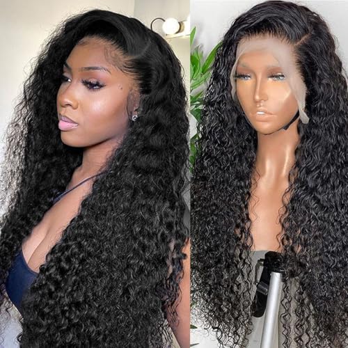 Water Wave Lace Front Wigs Human Hair 13x4 HD Transparent Lace Frontal Wigs Human Hair Pre Plucked 180% Density Water Wave Wig for Black Women Natural Color 16 Inch