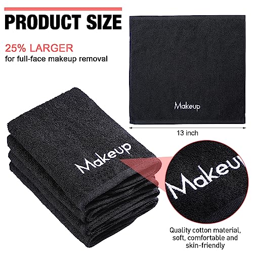Chumia 72 Pcs Makeup Remover Cloths 13 x 13 Inch Makeup Towel Face Washcloths with Embroidery Black Reusable Washcloths Soft Cleansing Face Towel for Women