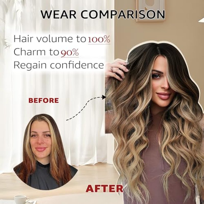 Wire Hair Extensions Real Human Hair, Invisible Wire Hair Extensions Fish Line Long Curly Hair Extensions for Women Adjustable Headband 20inch 85g Dark Brown to Dirty Blonde(#2/6/18-20inch)