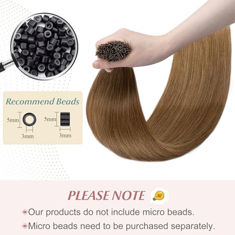SEGO I Tip Hair Extensions Human Hair Keratin Pre Bonded MicroBeads Tip Balayage Natural Silky Straight Extensions 100 Strands 50g/Pack -18 Inch Light Brown