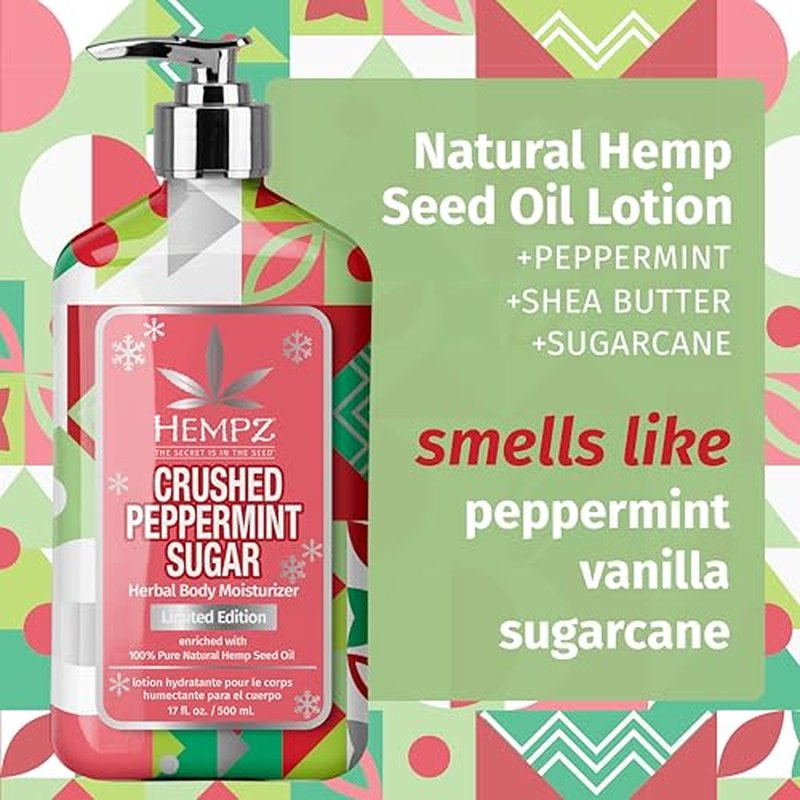 Hempz Crushed Peppermint Sugar Gift Set , Body Lotion and Lip Balm, for Men & Women