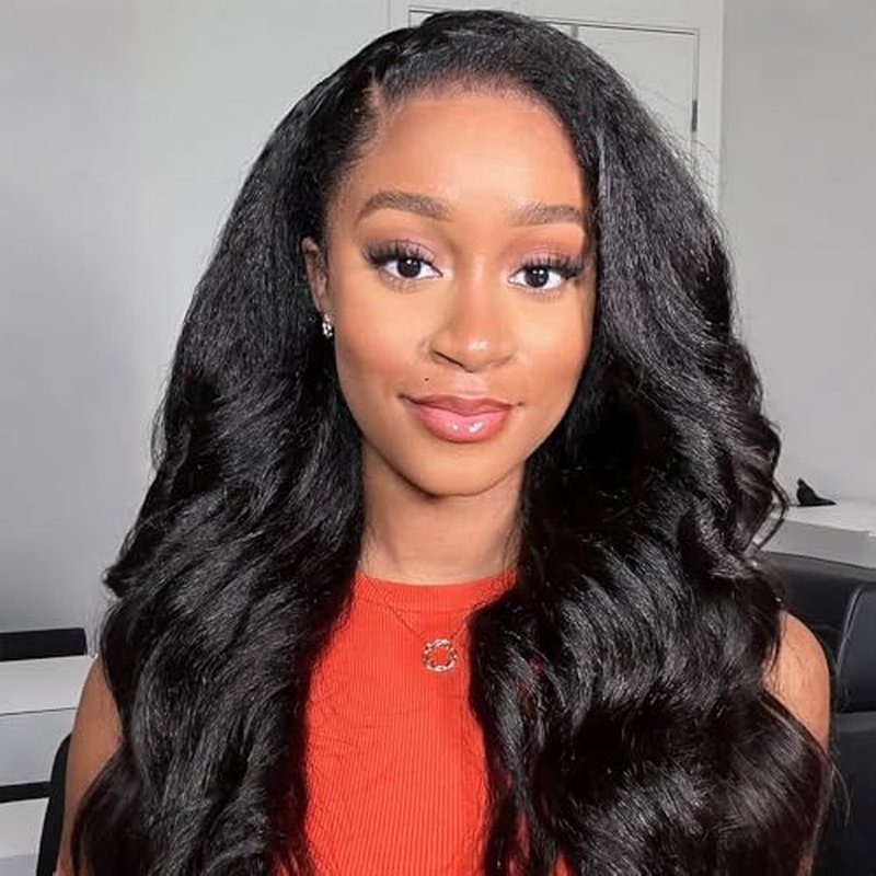 Nvnvdij Kinky Straight Half Wig Human Hair 200% Density Wear Go Glueless Wigs Human Hair 18 Inch Kinky Straight 3 In 1 Half Wigs for Women Drawstring Seamless Flip Headband Wig Beginner Friendly
