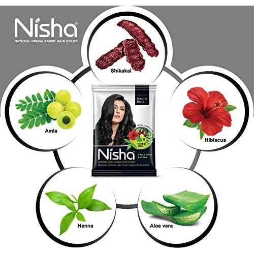 Nisha Natural Henna Based Hair Color (Natural Black) 10GM Pack of 10