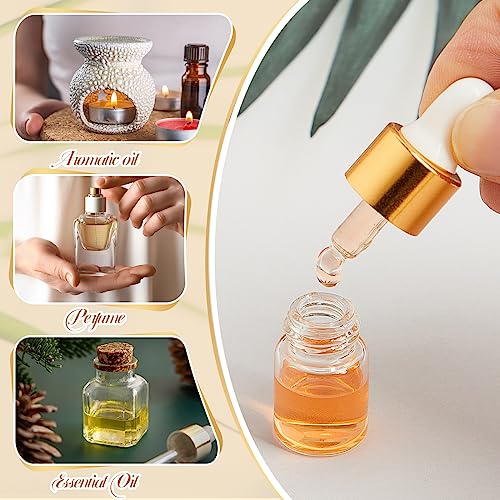 100 Pcs Mini Glass Oil Dropper Bottle Bulk, Clear Essential Small Empty Bottles Sample Containers Perfume Liquid Vials with Cap for Traveling (2 ml,Gold)