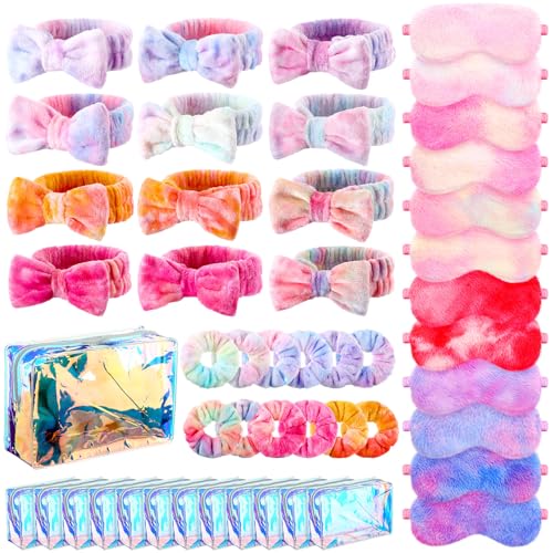 Kajaia 48 Pcs Sleepover Party Supplies for Girls Slumber Party Supplies for Women Spa Headband Favor Mask Scrunchies Bag