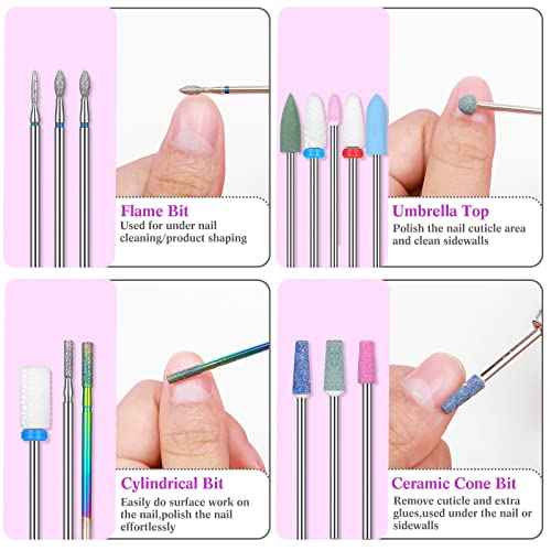 Chumia 47 Pcs Nail Drill Bits Sets 3/32 Inch Electric Diamond Ceramic Acrylic Gel Nail Bit Kit Manicure Supplies Carbide Cuticle for Manicure Drill Remover for Home Salon Gel Pedicure Tools