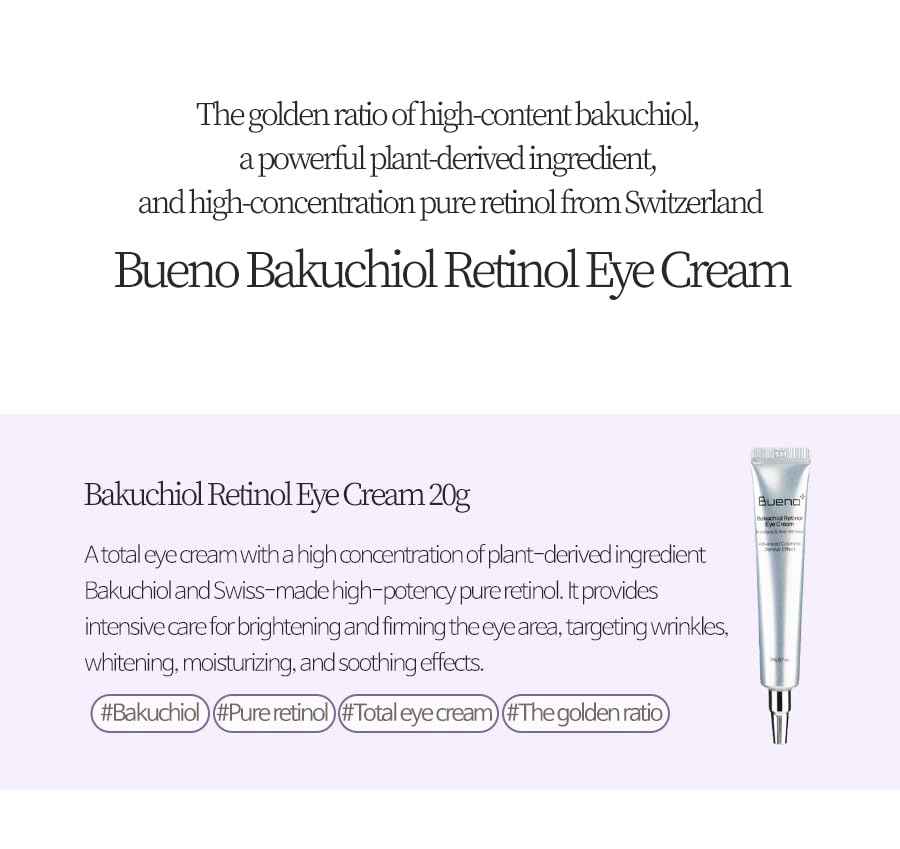 Bueno+ Bakuchiol Retinol Eye Cream 0.7 fl.oz (20g) | Eye Cream for Dark Circles, Puffiness & Wrinkles