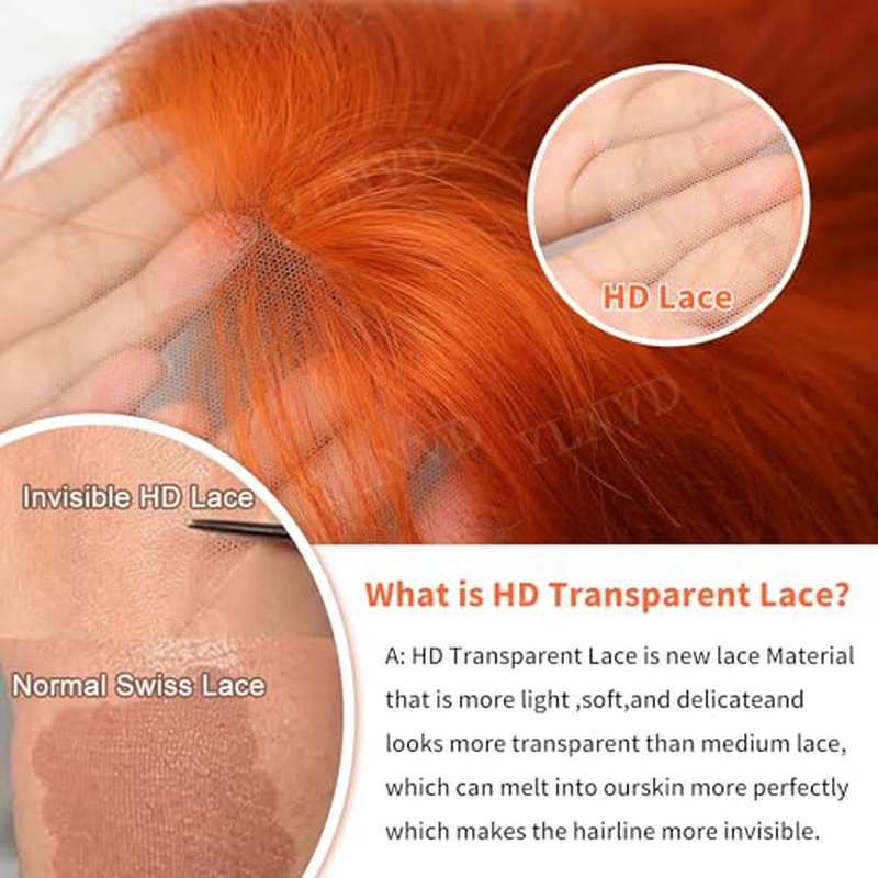 Ginger Orang Bob Lace Front Wigs Human Hair 13x4 HD Lace Frontal 200% Density Orange Ginger Wig Human Hair Short Bob Wigs for Women #350 14 Inch