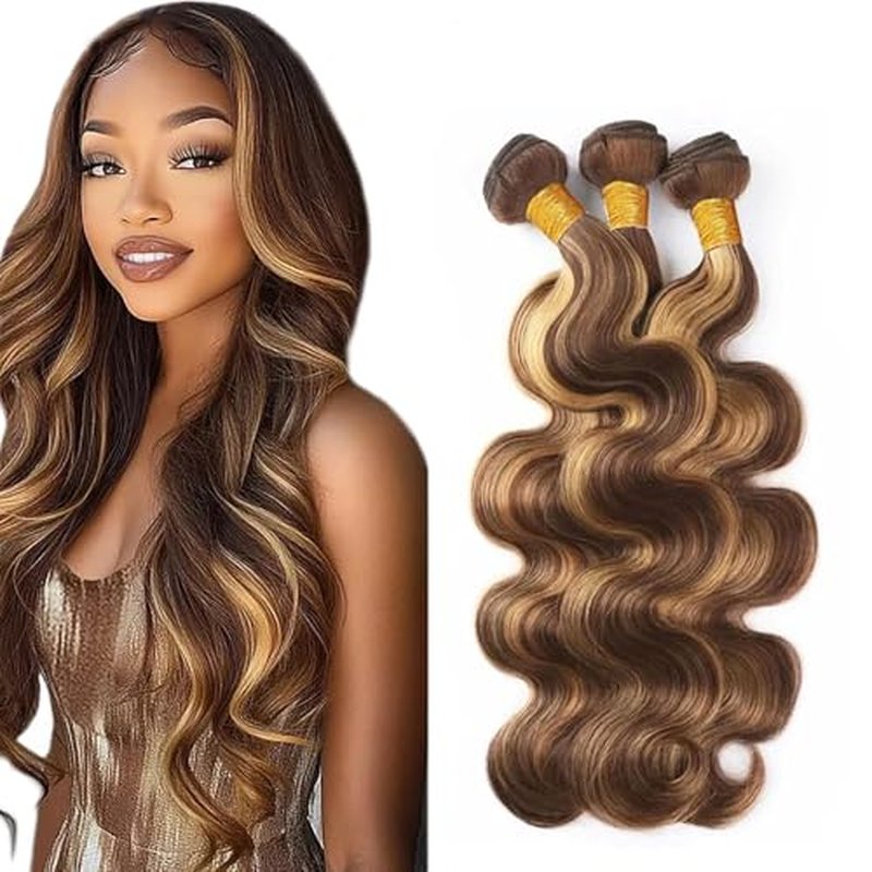 P4/27 Human Hair Bundles Ombre Blonde Bundles 8A Brazilian Virgin Brown Human Hair 3 Bundles 28 28 28 Inch Highlight Human Hair Bundles Honey Blonde Bundle Human Hair Extensions