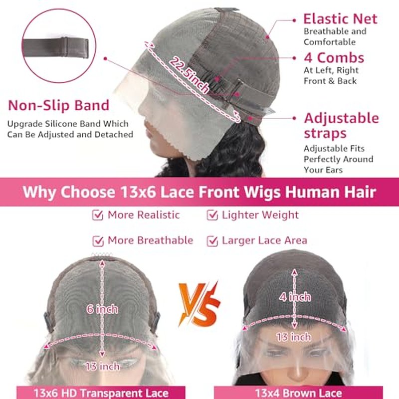 13x6 Lace Front Wigs Human Hair 200 Density Deep Wave HD Lace Front Wigs Human Hair Curly Glueless Wigs Human Hair Pre Plucked 13x6 HD Frontal Lace Front Wigs for Women (26 Inch)