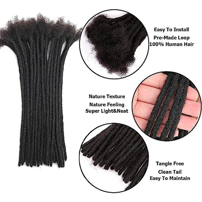 Loc Extensions Human Hair For Men/Women 8 Inch 0.6cm 60strands Width 100% Full Handmade Permanent Dreadlock Extensions Human Hair An Be Dyed Bleached Curled (100% Human Hair,Natural Black)