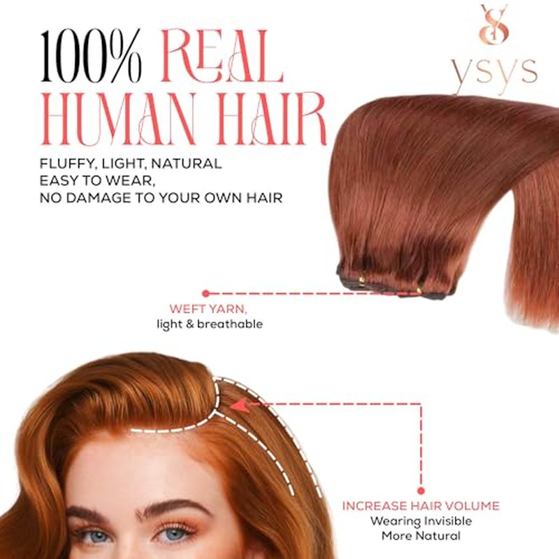 YSYS Clip in Hair Extensions - 100% Human Hair Remy Hair Extensions for Women - 7 Pieces, 120g Seamless Clip ins for Extra Volume/Style - Natural Straight (Reddish Brown #33, 18 inches)