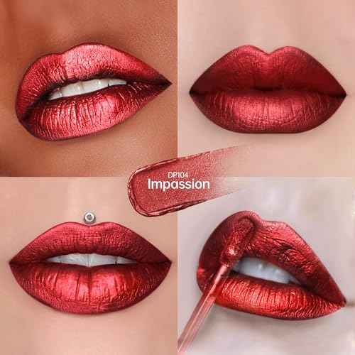 3Pc Lipsticks Set for Women Metallic Lipstick Long Lasting Dark Red Burgundy Pink Lip Gloss, Metal Shine Lightweight Hydrating Full Coverage Lip Color, DP104/107/108