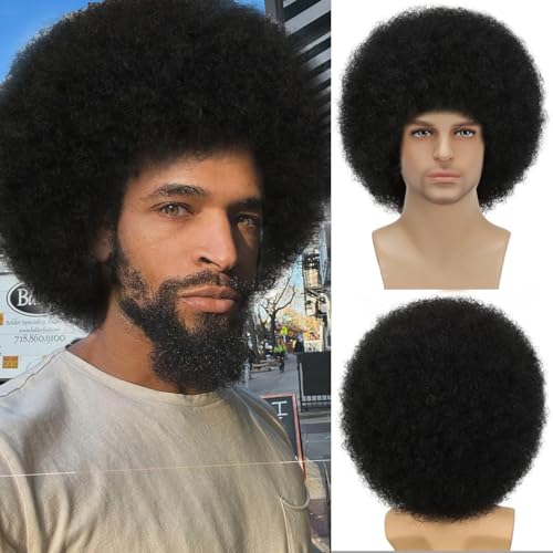 Afro Wig for Men Short Fluffy Hair 70s Rock Disco Wigs for Male,Rocker Costume Mens Wigs Natural Looking Synthetic Hair for Halloween Party Daily Use