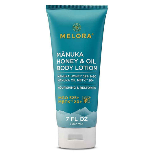 MELORA Manuka Honey Body Lotion (7oz), Moisturizing Lotion with Soothing Manuka Honey & Oil for Dry, Very Dry, Sensitive, or Aging Skin – Cream Moisturizer for Women & Men