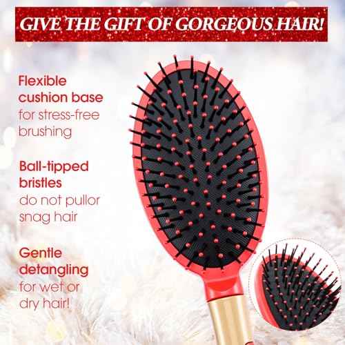 Zubebe 14 Pcs Detangler Hair Brush Travel Detangling Red and Green Detangler Brush with Soft Bristles Christmas Gift Bulk for Friends
