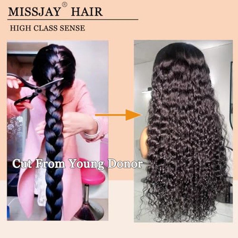 MISSJAY Deep Wave Lace Front Wig Human Hair 13x6 Lace Frontal Wigs 200% Density Glueless Brazilian Virgin Human Hair Wig Deep Curly Wigs Pre Plucked for Black Women 24 Inch