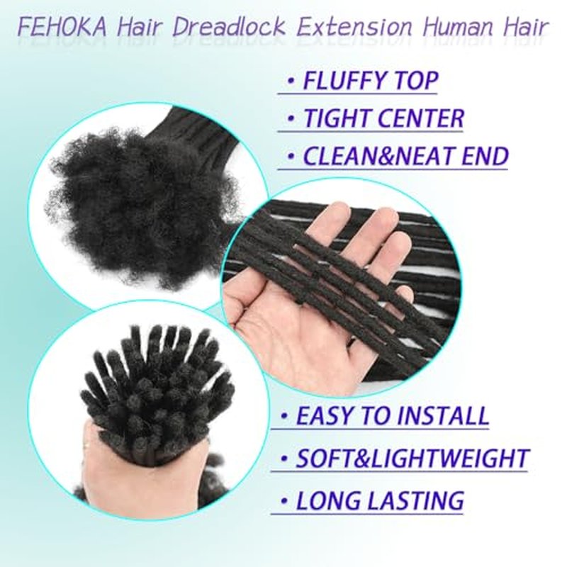 0.4cm 18 Inch Human Hair Dreadlock Extensions 30 Strands Loc Extensions Real Human Hair Natural Black for Women Men Kids Full Handmade Permanent Human Hair Locs Can Be Dyed and Bleached