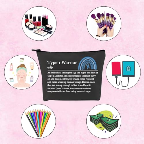 TSOTMO Diabetes Makeup Bag - Cosmetic Bag - Black - Travel, Makeup, Toiletry, Gift - Diabetes Warrior Supply Kit Gift (BLK- Type 1 Warrior)
