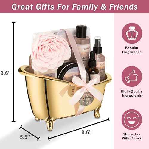 Spa Gift Baskets For Women - Luxury Bath Set With Rose Oil & Orchid - Spa Kit Includes Body Wash, Bubble Bath, Lotion, Body Butter, Soap, Body Spray, Shower Puff, and Towel