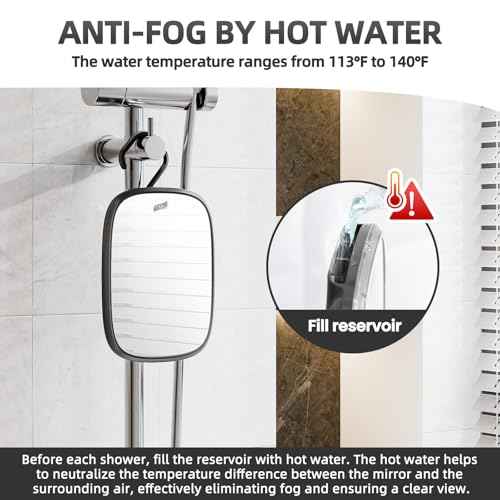 TAILI Shower Mirror Fogless for Shaving, Wall Hanging for Travel Camping, Removable Fog Free Shave Mirror for Shower Accessories, Bathroom, Portable, Shatterproof - for Men, Women(Black)