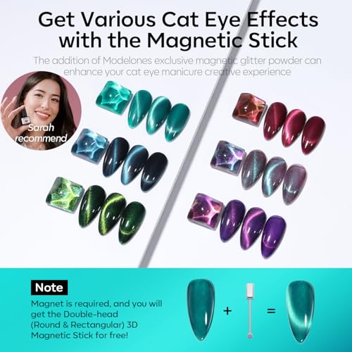 modelones Cat Eye Gel Nail Polish, 6 Colors Glitter Red Green Purple Blue Gel Polish Set with Magnet Sparkle Galaxy Series Nail Gel Polish Kit Soak Off Led Nail Art Manicure Salon DIY Gifts