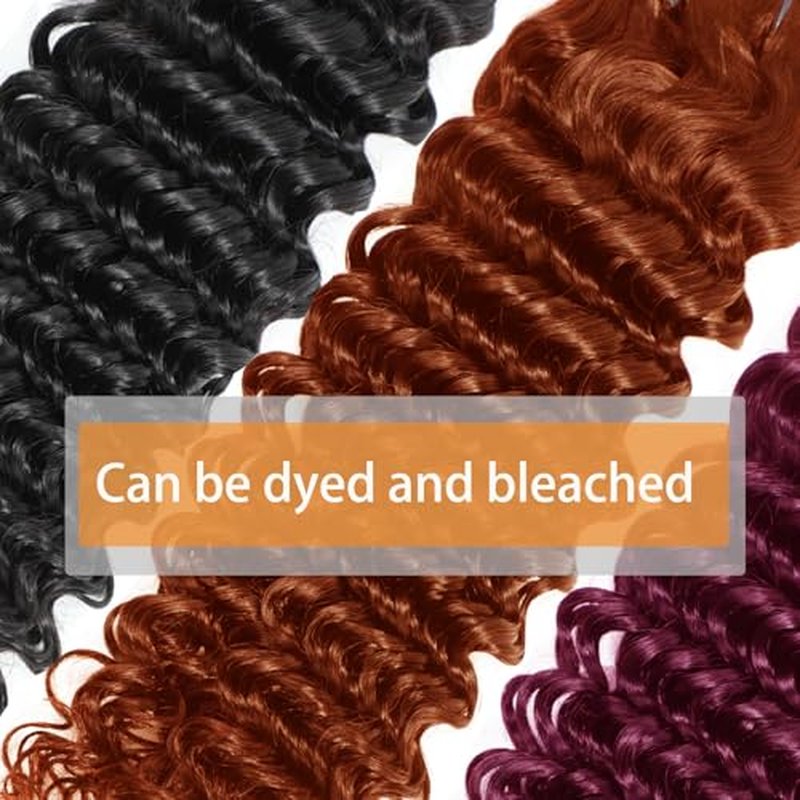 Deep Wave Bundles Human Hair, 14 16 18 20 Inch Curly Human Hair Bundles, 100% Unprocessed 12A Brazilian Virgin Hair with Aligned Scales Wet and Wavy Deep Curly Bundles for Black Women