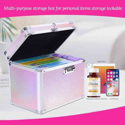 Girls Makeup Box Organizer Storage with Combination Lock, Pink Locking Makeup Cosmetic Train Case for Women, 9.96" x 6.8" x 7.79" Travel Make up Box Aurora