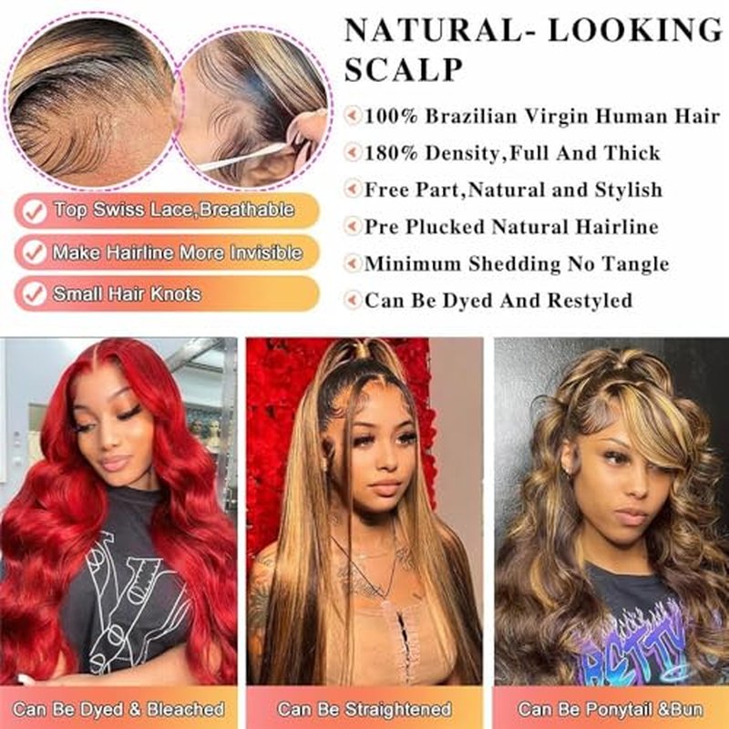 Ombre Highlight Lace Front Wigs Human Hair Body Wave 26 Inch 13x4 HD Transparent Ombre Lace Front Wig Human Hair Wear and Go Glueless Wig Colored 4/27 Highlight HD Lace Frontal Wigs for Black Women