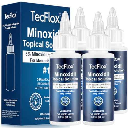 5% Minoxidil for Men Hair with Biotin, Minoxidil for Women,Tecflox Minoxidil Beard Growth Oil, Minoxidil Hair Growth Serum for Men,4-Pack,Total 8Fl Oz for 8 Months, Hair Growth Oil(White)