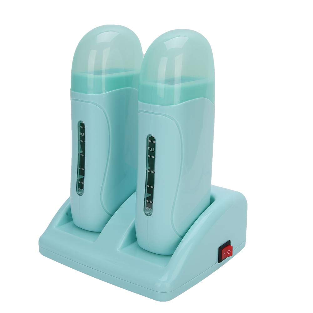 Waxing Machine Hair Removal Kit, Double Wax Heater, Cyan Painless For Home Wax Warmer (110V, US)