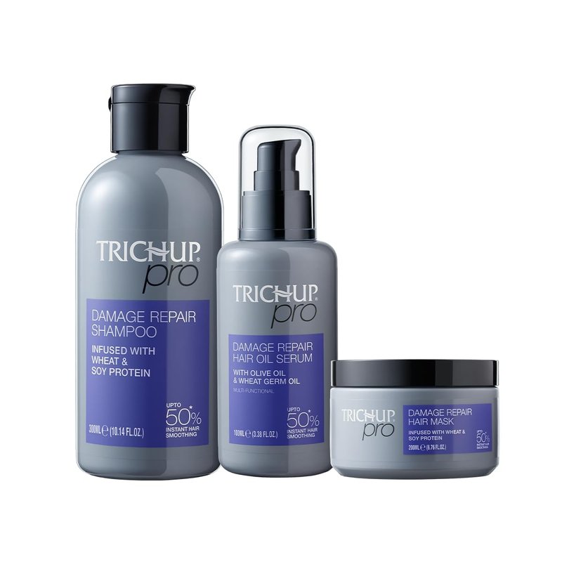 TRICHUP Pro Damage Repair Hair Care Kit, Shampoo, Hair Mask & Serum Set, Anti Frizz & Split End Control, Deep Nourishment for Dry Damaged Hair, Smooth Shiny Hair, Paraben Free, Set of 3