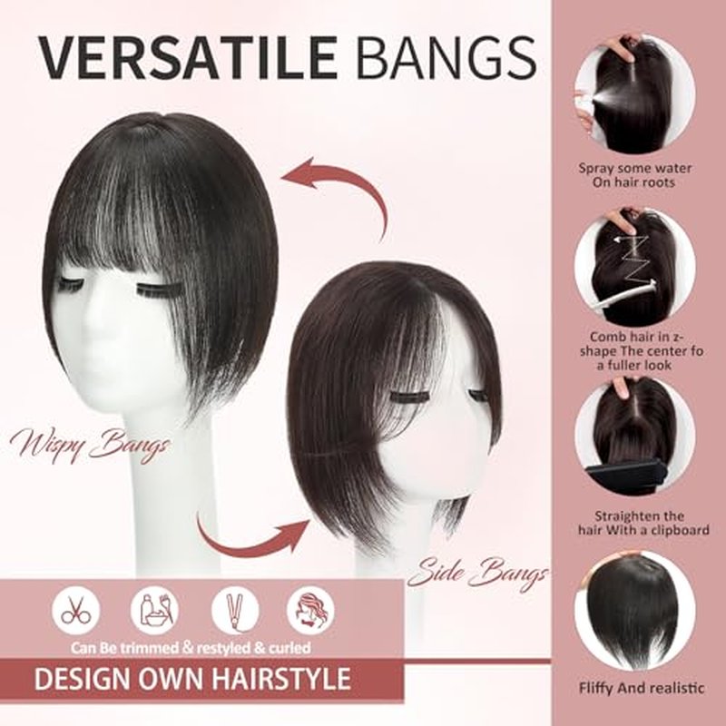 Hair Toppers for Women Real Human Hair, 9 * 12cm Seamless Invisible Swiss Base 12Inch Toppers for Thinning hair to Add Volume, Clip in Human hair Topper with Bangs for 360¡Æ Cover Gray Roots